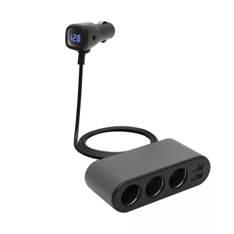 SAL SAU80W autós feszültségelosztó és USB töltő, 3.4A USB töltő, max.80Watt, fém burkolat, Voltmérő, autó-akkumulátor állapotának ellenőrzése, 12/24V járművekhez