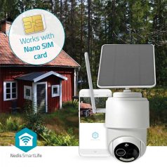   NEDIS napelemes WIF-s kamere SIM kártyás mobil eléréssel 4G megfigyelő kamera napelemmel 9W, IP66, 355 fokkal elforgatva, 120 fokkal dönthető, vezeték nélküli