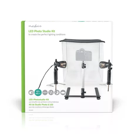 Hordozható fotóstúdió készlet | 400 lm | Összehajtható | Háttereket tartalmaz | Utazó táskát tartalmaz | Fekete