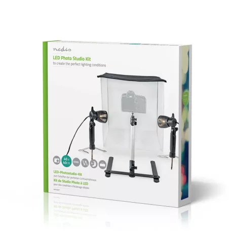 Hordozható fotóstúdió készlet | 400 lm | Összehajtható | Háttereket tartalmaz | Utazó táskát tartalmaz | Fekete