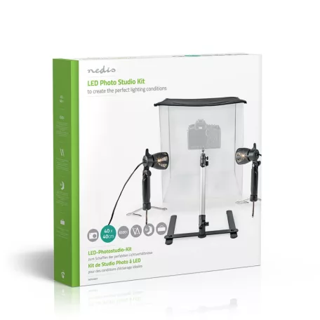 Hordozható fotóstúdió készlet | 400 lm | Összehajtható | Háttereket tartalmaz | Utazó táskát tartalmaz | Fekete