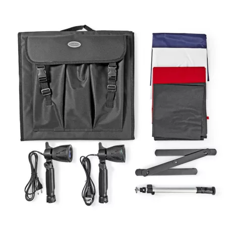 Hordozható fotóstúdió készlet | 400 lm | Összehajtható | Háttereket tartalmaz | Utazó táskát tartalmaz | Fekete