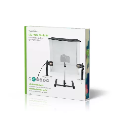 Hordozható fotóstúdió készlet | 400 lm | Összehajtható | Háttereket tartalmaz | Utazó táskát tartalmaz | Fekete