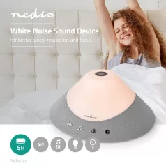   Fehér Zaj Gép | 20 Sound Options | 4 W | Maximális akkumulátor lejátszási idő: 5 óra | Szabályozható fény | Időzítő | Fehér / Szürke