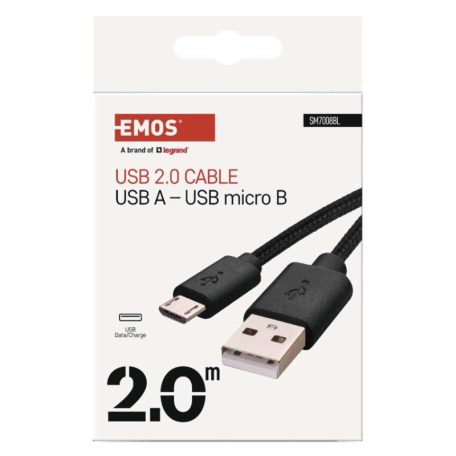 Töltő- és adatkábel USB-A 2.0 / micro USB-B 2.0, 2 m, fekete