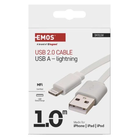 Töltő- és adatkábel USB-A 2.0 / Lightning MFi, 1 m, fehér