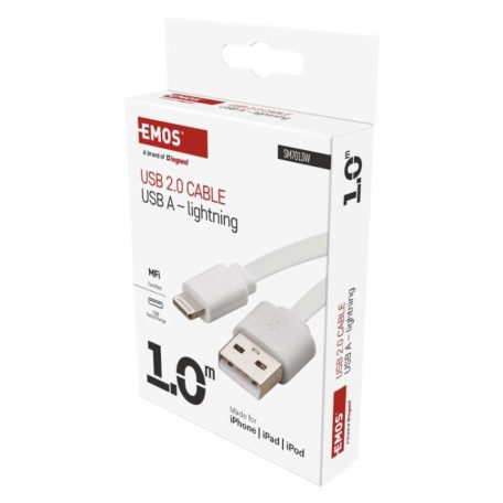 Töltő- és adatkábel USB-A 2.0 / Lightning MFi, 1 m, fehér