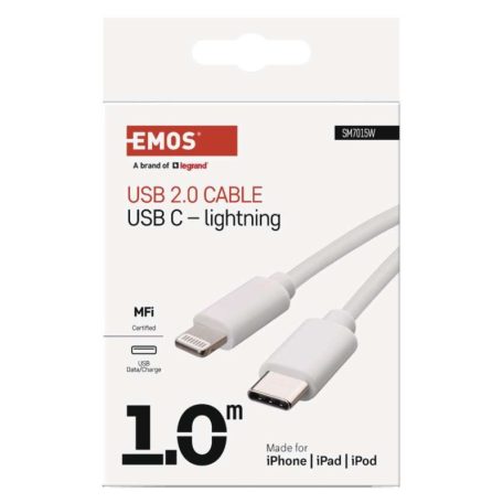 Töltő- és adatkábel USB-C 2.0 / Lightning MFi, 1 m, fehér