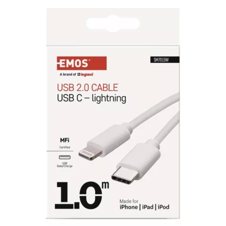Töltő- és adatkábel USB-C 2.0 / Lightning MFi, 1 m, fehér