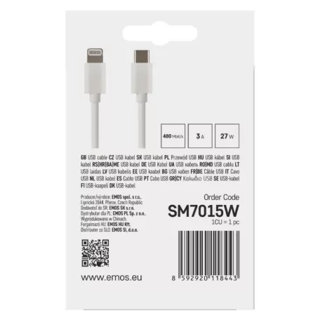 Töltő- és adatkábel USB-C 2.0 / Lightning MFi, 1 m, fehér