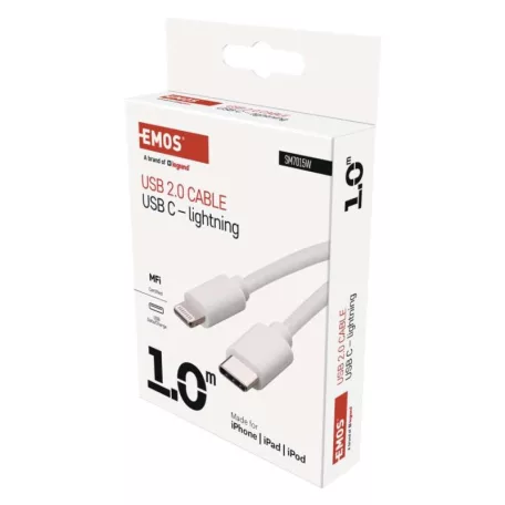 Töltő- és adatkábel USB-C 2.0 / Lightning MFi, 1 m, fehér