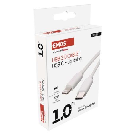 Töltő- és adatkábel USB-C 2.0 / Lightning MFi, 1 m, fehér