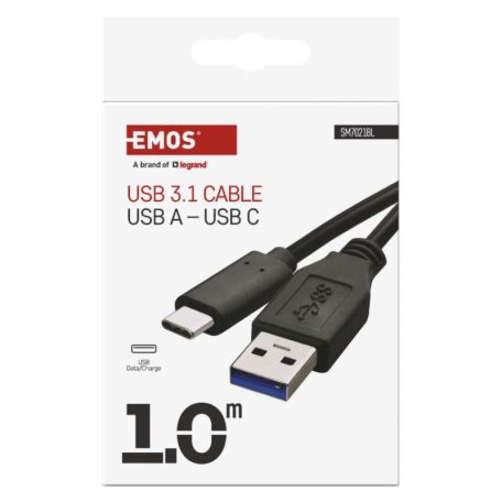 Töltő- és adatkábel USB-A 3.0 / USB-C 3.1, 1 m, fekete
