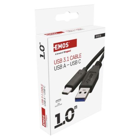 Töltő- és adatkábel USB-A 3.0 / USB-C 3.1, 1 m, fekete