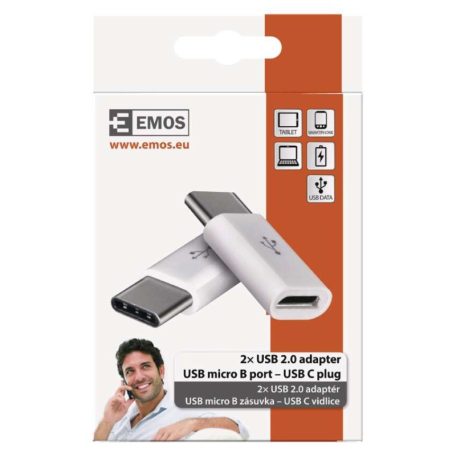Adapter micro USB-B 2.0 / USB-C 2.0, fehér, 2db