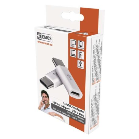Adapter micro USB-B 2.0 / USB-C 2.0, fehér, 2db