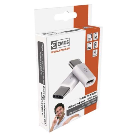 Adapter micro USB-B 2.0 / USB-C 2.0, fehér, 2db
