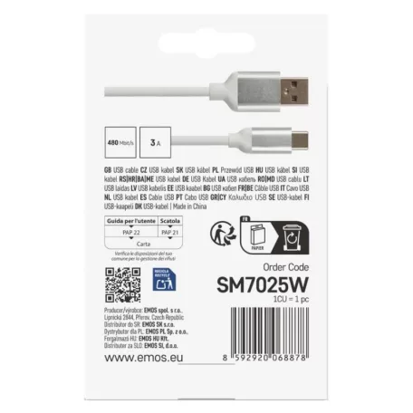 Töltő- és adatkábel USB-A 2.0 / USB-C 2.0, 1 m, fehér