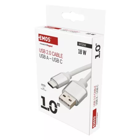 Töltő- és adatkábel USB-A 2.0 / USB-C 2.0, 1 m, fehér