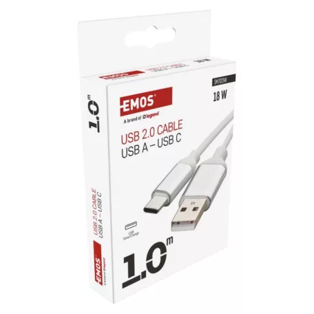 Töltő- és adatkábel USB-A 2.0 / USB-C 2.0, 1 m, fehér