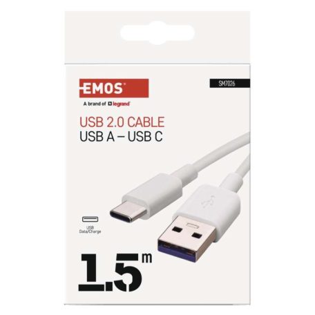 Töltő- és adatkábel USB-A 2.0 / USB-C 2.0, 1,5 m, fehér