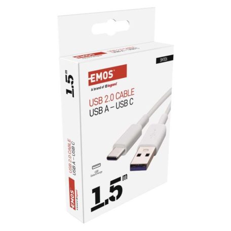 Töltő- és adatkábel USB-A 2.0 / USB-C 2.0, 1,5 m, fehér