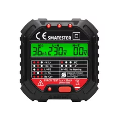   Home SMATESTER konnektor teszter, LED visszajelzők, Voltmérő, L-N, N-E, RCD mA, Fi és RCD relé ellenőrző, elem nélkül működik, max. 250 V~ aljzatokhoz