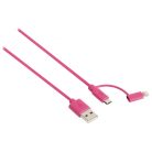 2 az 1-ben Szinkron és Töltő Kábel USB A Dugó - Micro B Dugasz 1.00 m Rózsaszín