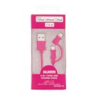 2 az 1-ben Szinkron és Töltő Kábel USB A Dugó - Micro B Dugasz 1.00 m Rózsaszín