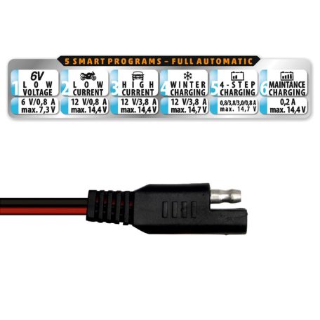 SAL SMC 38 smart akkumulátortöltő, 6 - 12 V, 1,2 - 120 Ah, 0,8 - 3,8 A, smart töltőprogram, feszültségmérő LCD