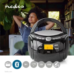   CD-lejátszó Boombox | Elemes Áramellátás / Hálózati Áramellátás | Stereo | 9 W | Bluetooth® | FM | USB lejátszás | Hordozó fogantyú | Fekete