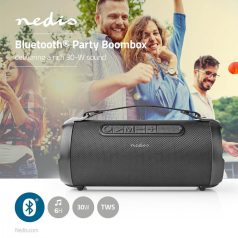   Nedis boombox hordozható Bluetooth® hangfal Party Boombox | 6 óra | 1.0 | 24 W | Media lejátszás: AUX / Micro SD / USB | IPX5 | Összekapcsolható | Hordozó fogantyú | Fekete