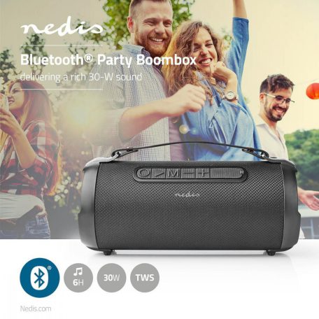 Bluetooth® Party Boombox | 6 óra | 1.0 | 24 W | Media lejátszás: AUX / Micro SD / USB | IPX5 | Összekapcsolható | Hordozó fogantyú | Fekete