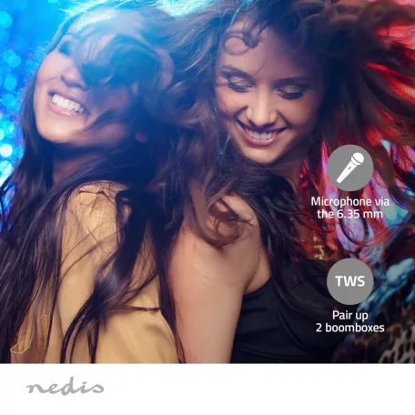 Bluetooth® Party Boombox | 9.5 óra | 2.1 | 120 W | Media lejátszás: AUX | IPX5 | Összekapcsolható | Hordozó fogantyú | Party fények | Fekete