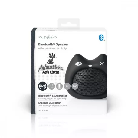 Bluetooth® hangszóró | Maximális akkumulátor lejátszási idő: 3 óra | Kézben Tartott Változat | 9 W | Mono | Beépített mikrofon | Összekapcsolható | Animaticks Kelly Kitten | Fekete
