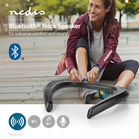 Bluetooth® hangszóró | Maximális akkumulátor lejátszási idő: 6 óra | Nyakba való változat | 9 W | Stereo | Beépített mikrofon | Fekete