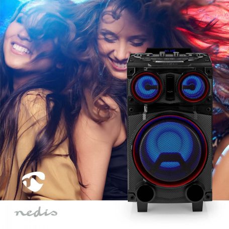 NEDIS Charge 6 Professszionális akkus hangfal Bluetooth® party hangszóró | 12kg Max akku idő: 6.5 óra | 120 W | Hordozó fogantyú | Party fények | Ekvalizer | Fekete