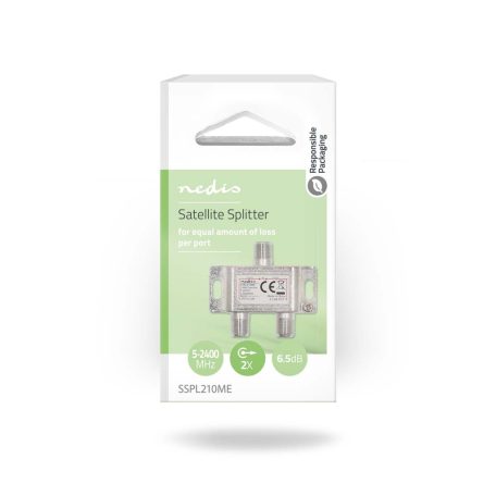 Műholdvevő elosztó | 5 - 2400 MHz | 6.5 dB | Bemenetek száma: 1 | Kimenő csatlakozók száma: 2 | Impedancia: 75 Ohm | Zinc | Ezüst