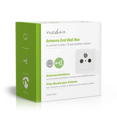 Antenna End dobozba | 1x F-Csatlakozó Aljzat / 1x IEC Csatlakozó Aljzat / 1x IEC Csatlakozó Dugó | 75 Ohm | Visszatérési út | Ezüst / Fehér