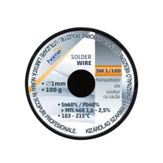   Home SW 1/100 forrasztóón, 1mm, 100g, európai gyártótól származó kiváló minőségű forrasztóón, összetétel: SN/PB: 60/40%, gyanta: 2,0%