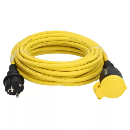 STANLEY SXEC-121 hosszabbító lengőaljzattal, IP44, 10m sárga kábel, max. 3680 W, H07RN-F 3G1,5, kül- és beltéri kivitel