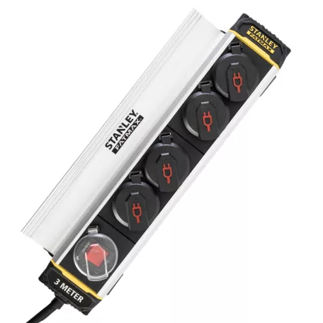 STANLEY SXECCH2LAFE 4-es elosztó kapcsolóval, 3 m, IP44-es védelem, alumínium ház, csíptetővel, beltérben is használható, H07RN-F 3G1,5 mm2 kábel