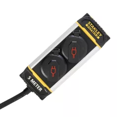   STANLEY SXECCK0EAJE 2-es elosztó, 5 m, IP44-es védelem, alumínium ház, övcsipesszel, beltérben is használható, H07RN-F 3G1,5 mm2 kábel