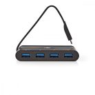 USB Többportos Adapter | USB 3.2 Gen 1 | USB-C™ Dugasz | 4x USB-A | Kerek | Nikkelezett | Fekete | Ablakos Doboz Euro Lock Zárral