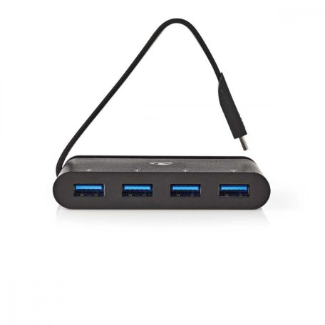 USB Többportos Adapter | USB 3.2 Gen 1 | USB-C™ Dugasz | 4x USB-A | Kerek | Nikkelezett | Fekete | Ablakos Doboz Euro Lock Zárral