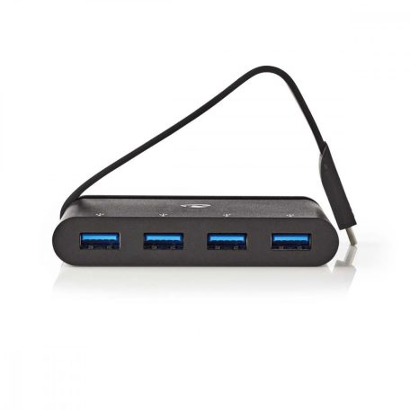 USB Többportos Adapter | USB 3.2 Gen 1 | USB-C™ Dugasz | 4x USB-A | Kerek | Nikkelezett | Fekete | Ablakos Doboz Euro Lock Zárral