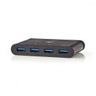 USB Többportos Adapter | USB 3.2 Gen 1 | USB-C™ Dugasz | 4x USB-A | Kerek | Nikkelezett | Fekete | Ablakos Doboz Euro Lock Zárral