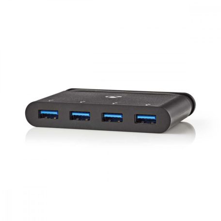 USB Többportos Adapter | USB 3.2 Gen 1 | USB-C™ Dugasz | 4x USB-A | Kerek | Nikkelezett | Fekete | Ablakos Doboz Euro Lock Zárral