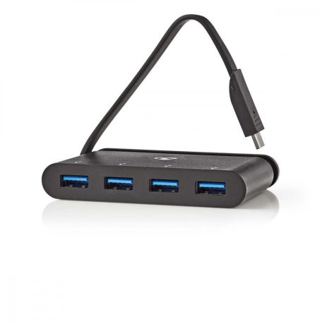 USB Többportos Adapter | USB 3.2 Gen 1 | USB-C™ Dugasz | 4x USB-A | Kerek | Nikkelezett | Fekete | Ablakos Doboz Euro Lock Zárral
