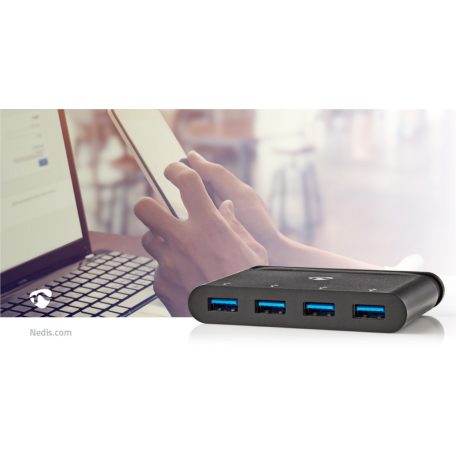 USB Többportos Adapter | USB 3.2 Gen 1 | USB-C™ Dugasz | 4x USB-A | Kerek | Nikkelezett | Fekete | Ablakos Doboz Euro Lock Zárral
